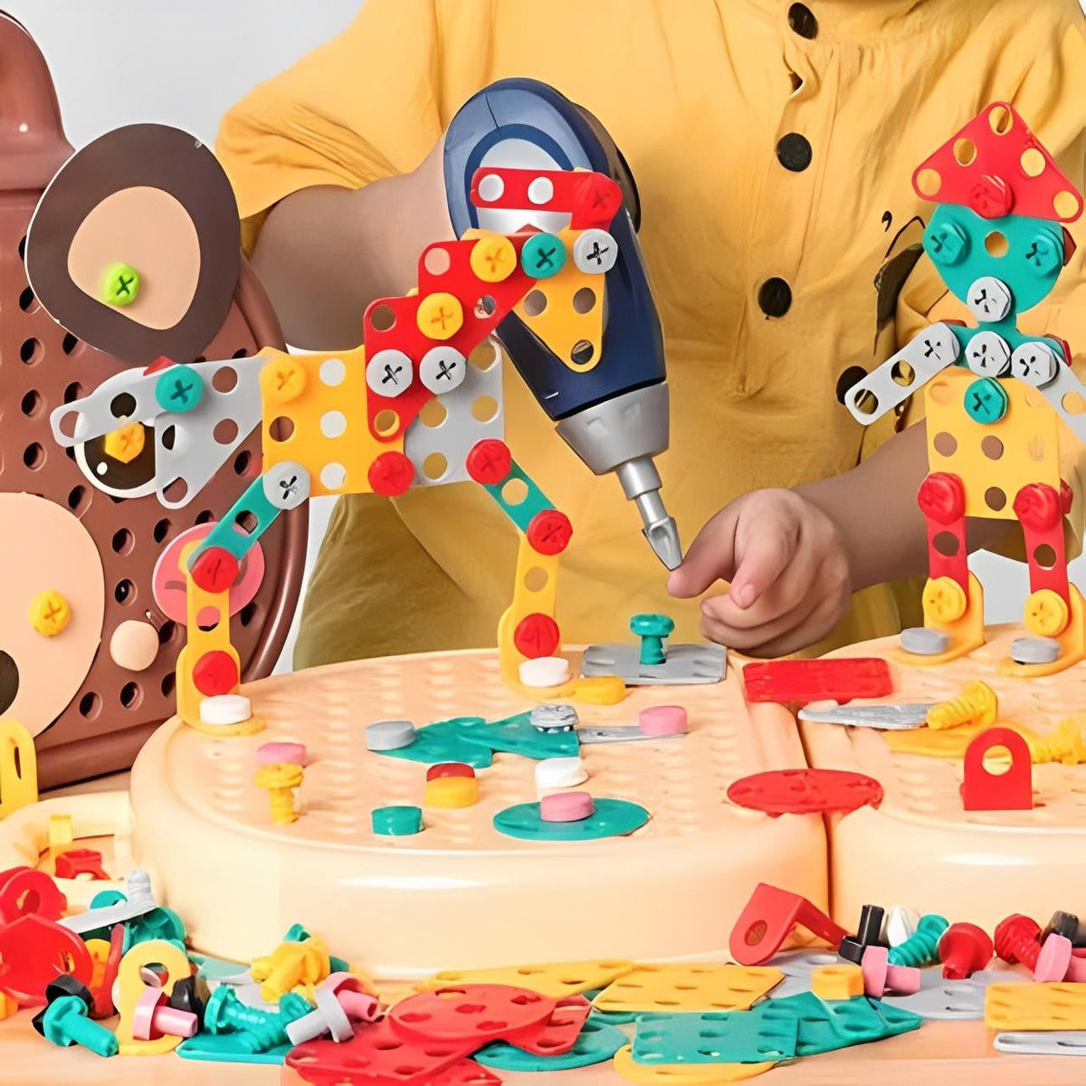 Drill Construction Toy Set with Electric Screwdriver and Mosaic Puzzle