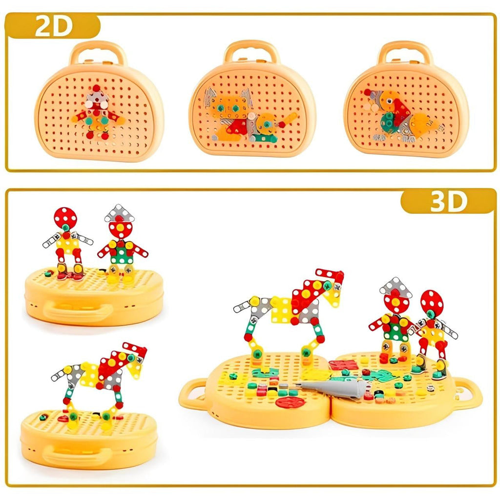 Drill Construction Toy Set with Electric Screwdriver and Mosaic Puzzle