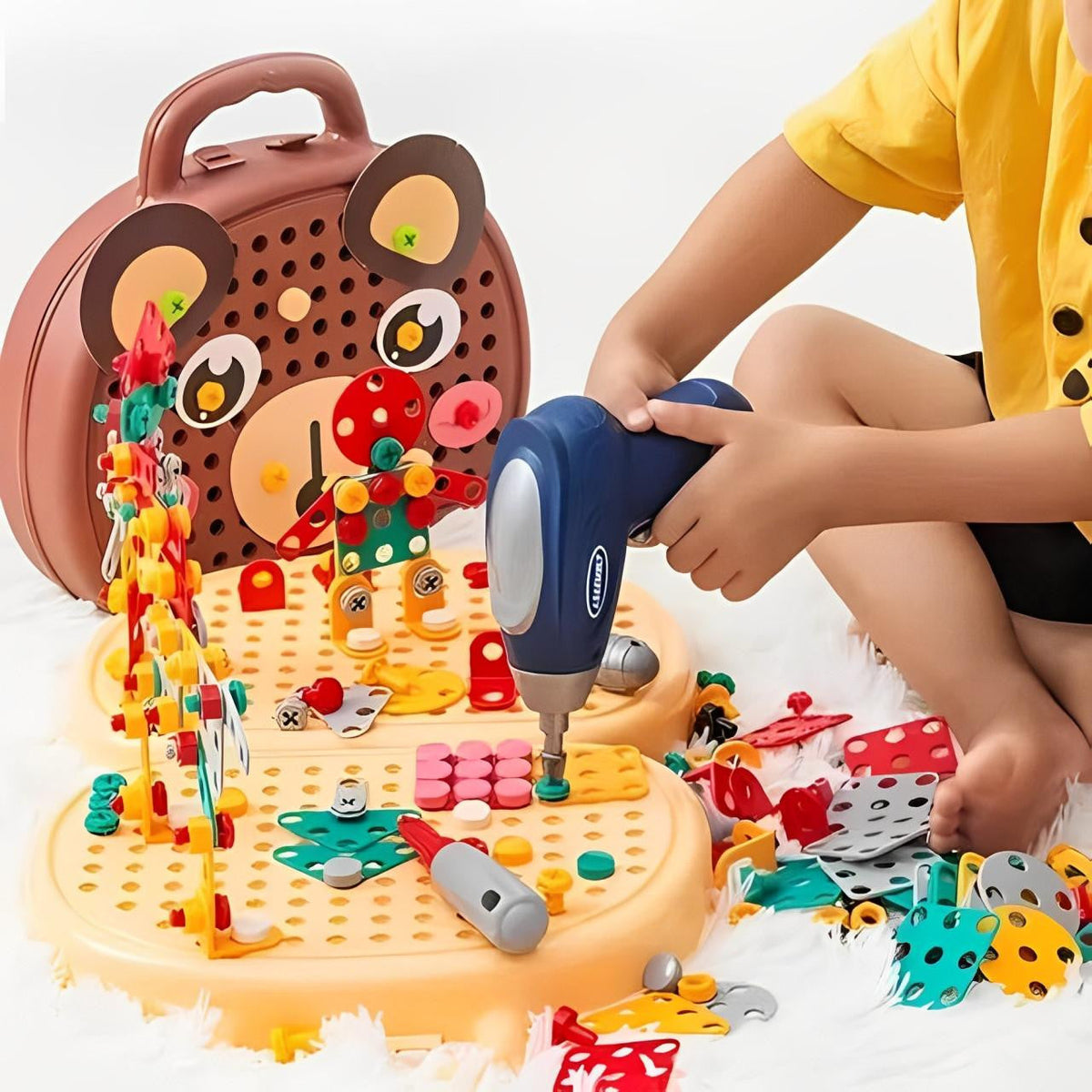 Drill Construction Toy Set with Electric Screwdriver and Mosaic Puzzle