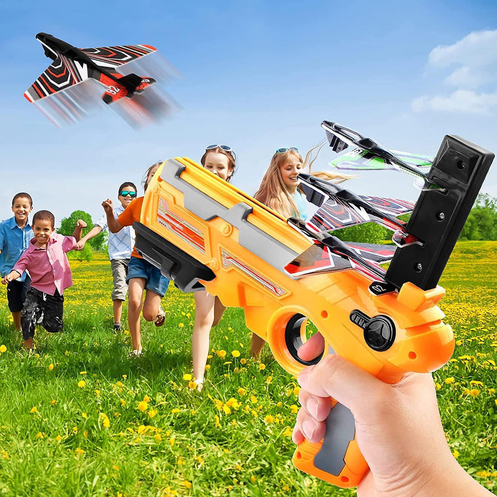 Foam Plane Launcher Toy with 4 Gliders for Outdoor Play