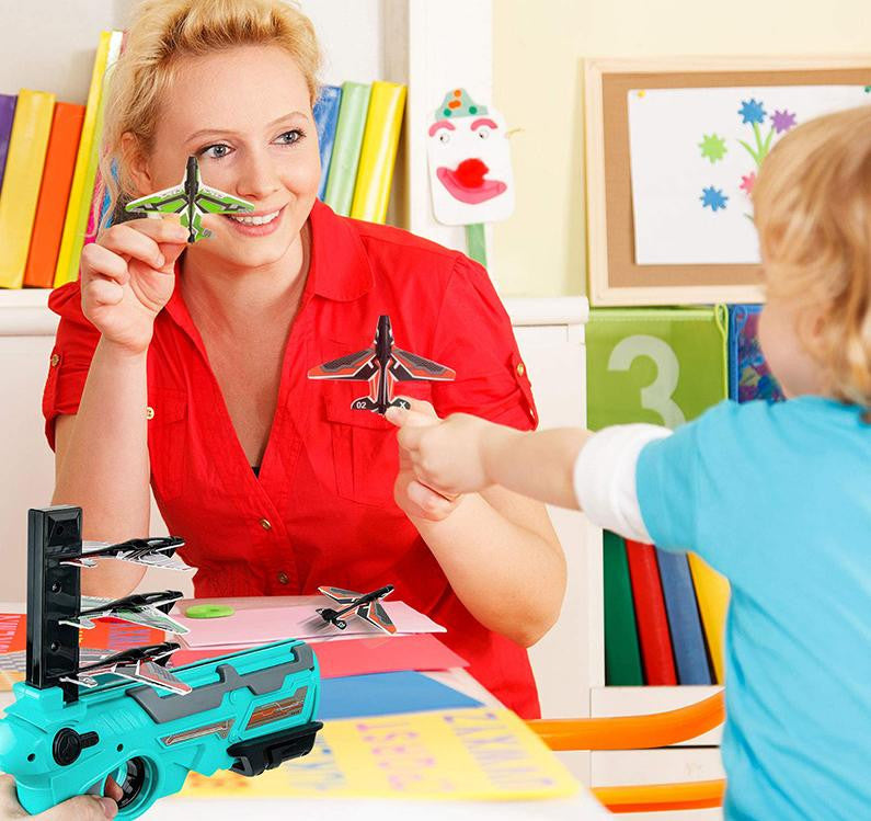 Foam Plane Launcher Toy with 4 Gliders for Outdoor Play