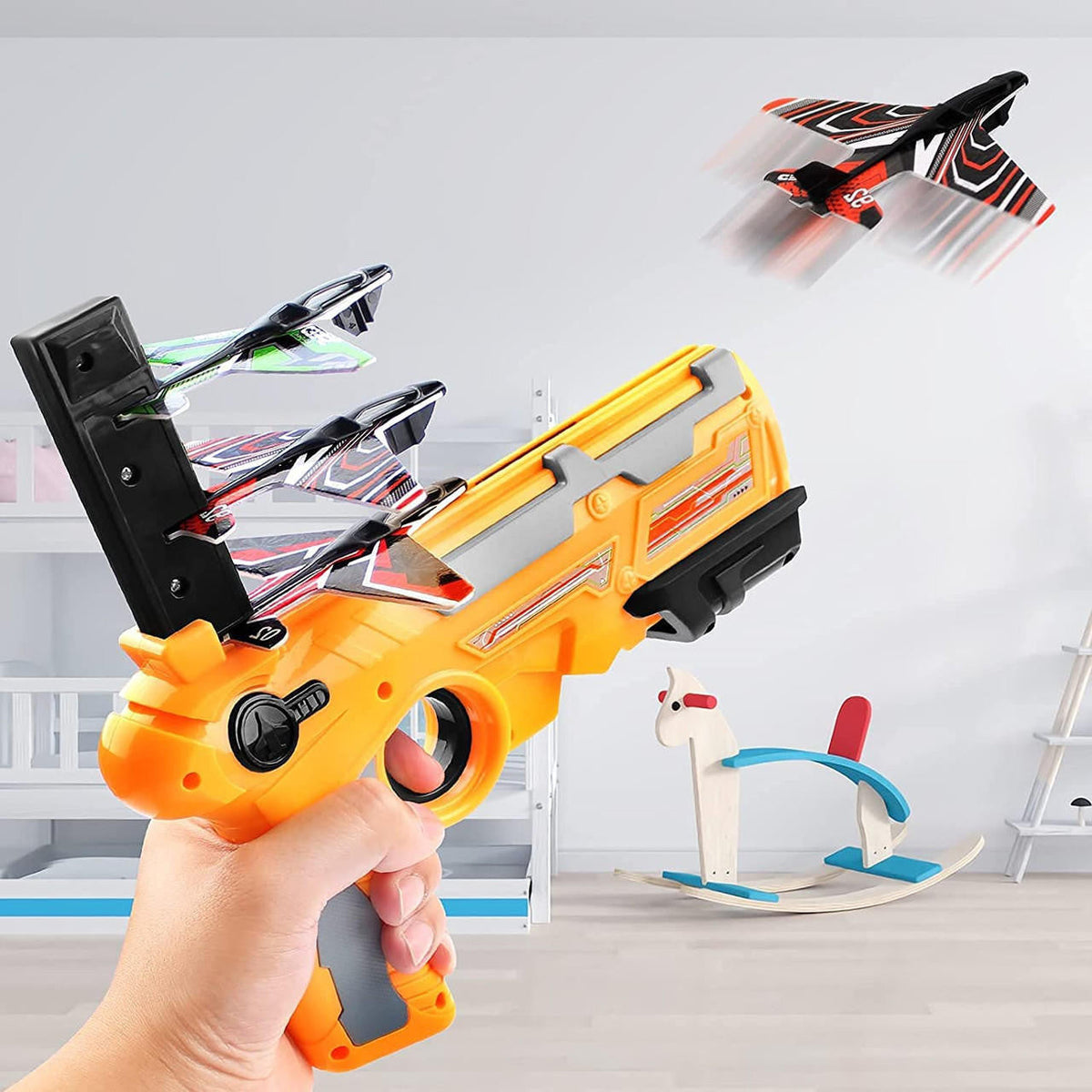 Foam Plane Launcher Toy with 4 Gliders for Outdoor Play