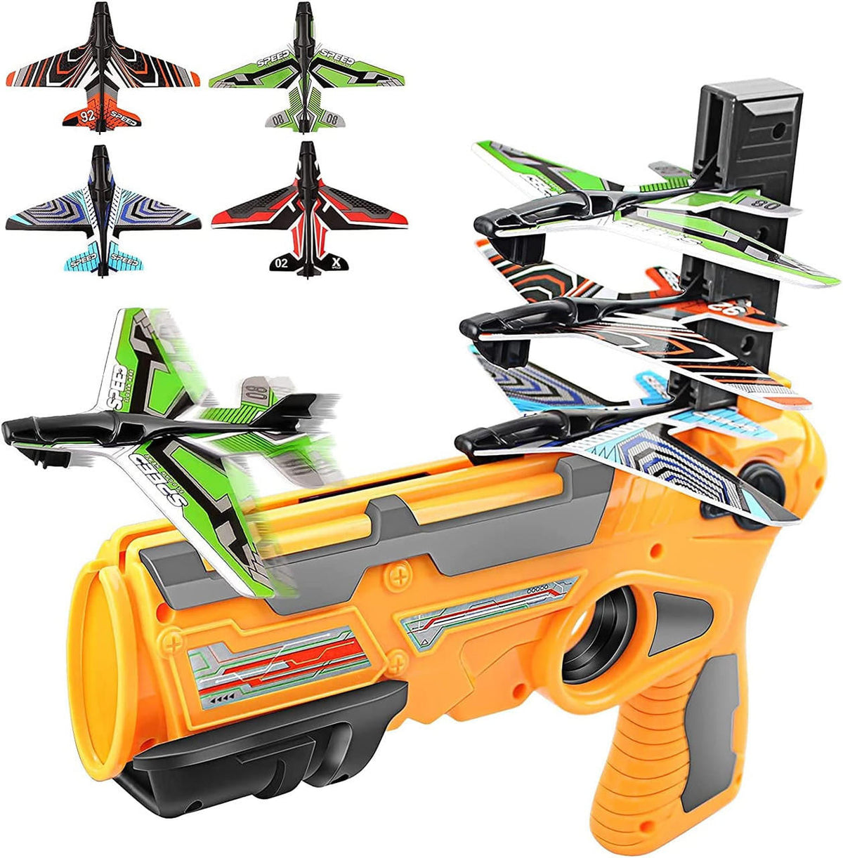 Foam Plane Launcher Toy with 4 Gliders for Outdoor Play