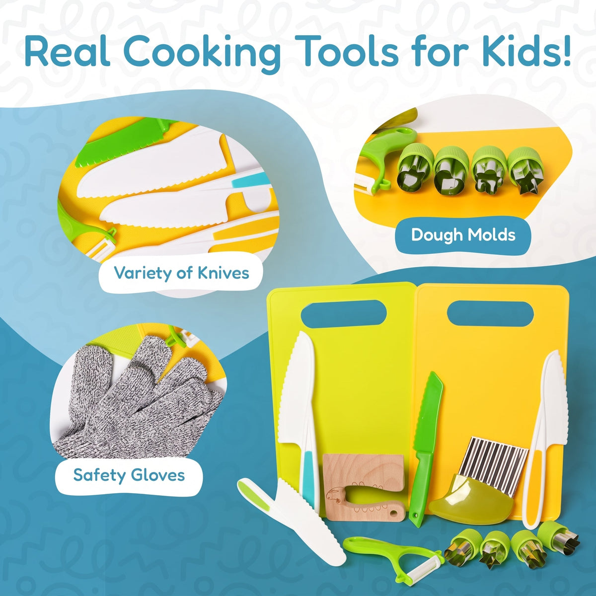 Kids Cooking Tools Set with Cutting Boards and Knives