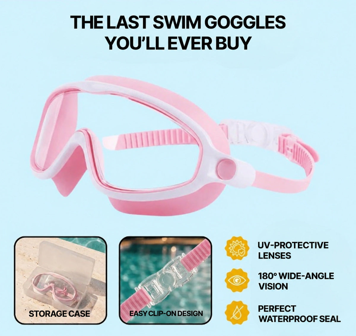 Kids Swim Goggles with Wide-Angle Vision and Anti-Fog Coating