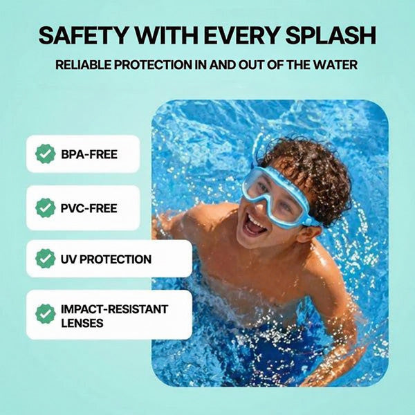 Kids Swim Goggles with Wide-Angle Vision and Anti-Fog Coating