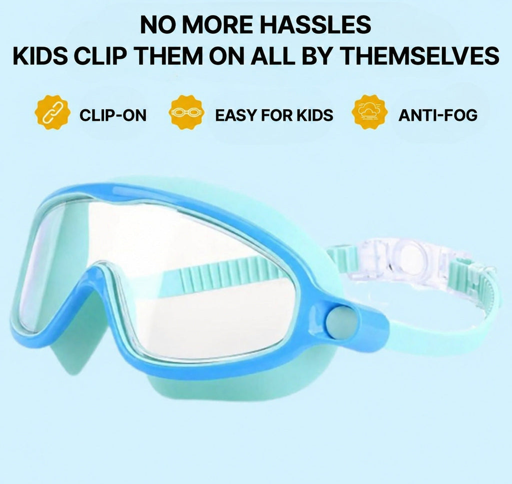 Kids Swim Goggles with Clip-On Nose Bridge and Anti-Fog