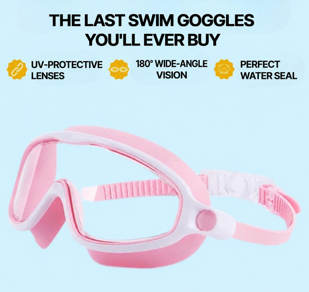 Kids Swim Goggles with Clip-On Nose Bridge and Anti-Fog
