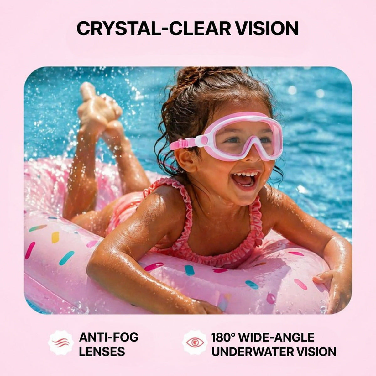 Kids Swim Goggles with Clip-On Nose Bridge and Anti-Fog