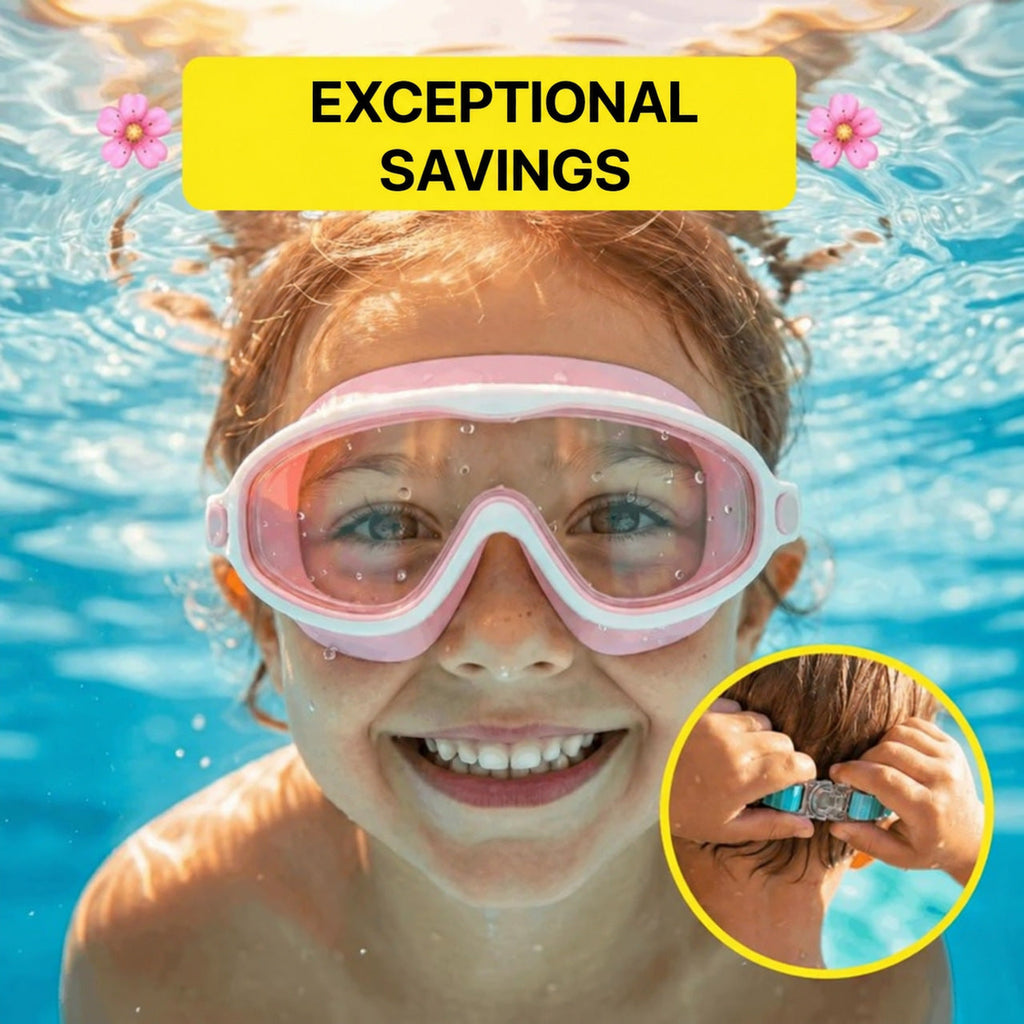 Kids Swim Goggles with Clip-On Nose Bridge and Anti-Fog