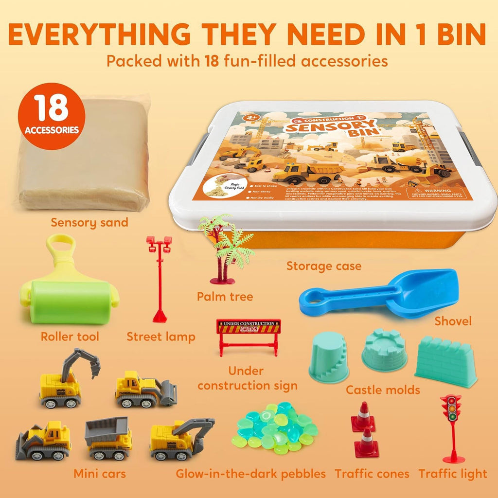 Kinetic Sand Sensory Bin, 18-Piece Set With Glow Stones