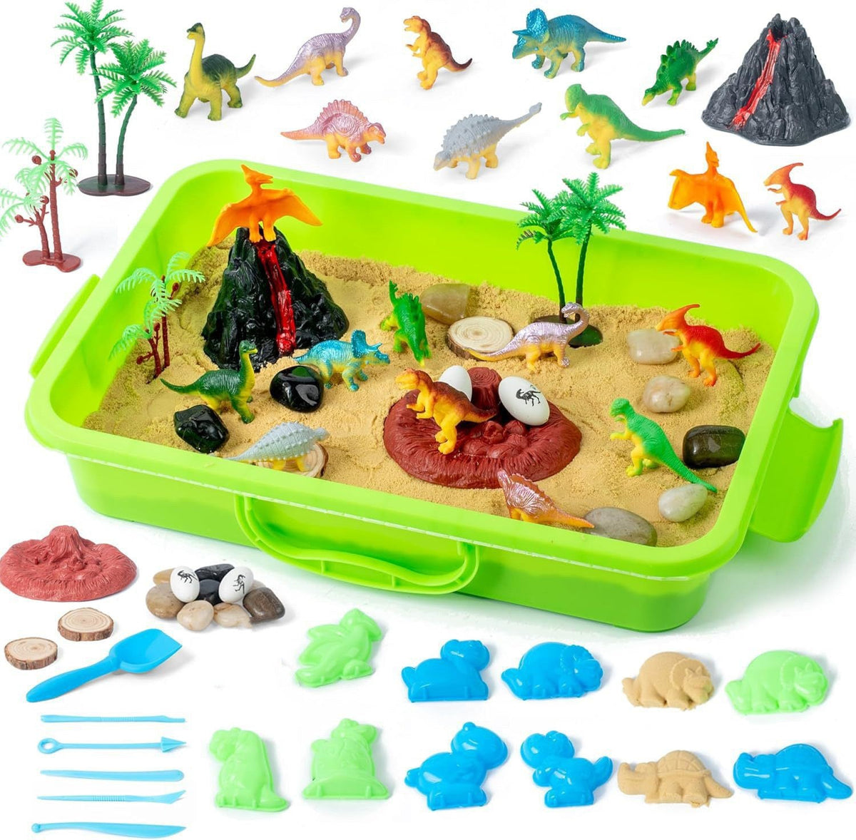 Kinetic Sand Sensory Bin, 18-Piece Set With Glow Stones