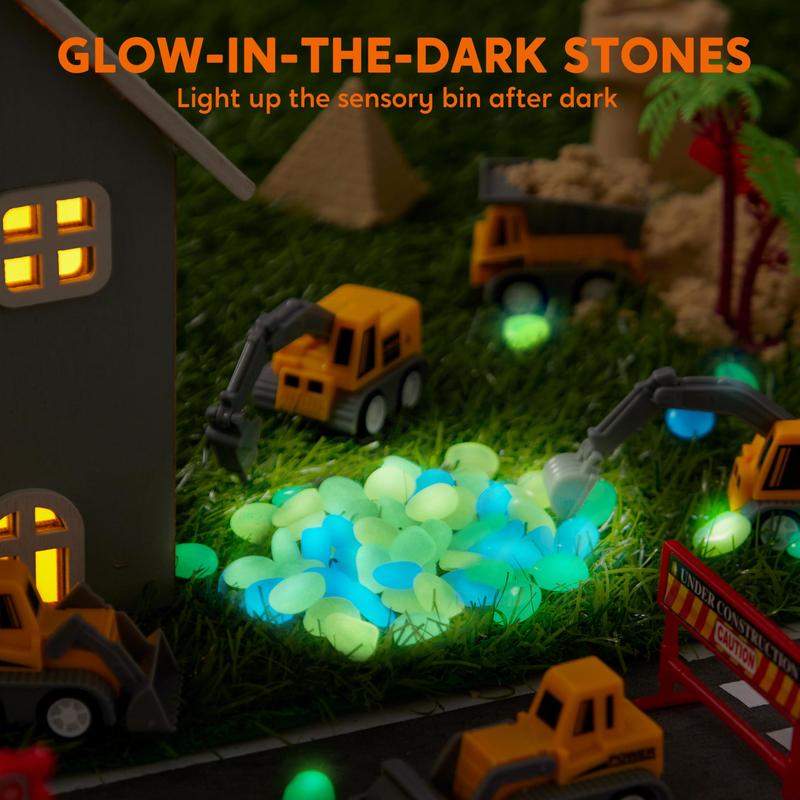 Kinetic Sand Sensory Bin, 18-Piece Set With Glow Stones