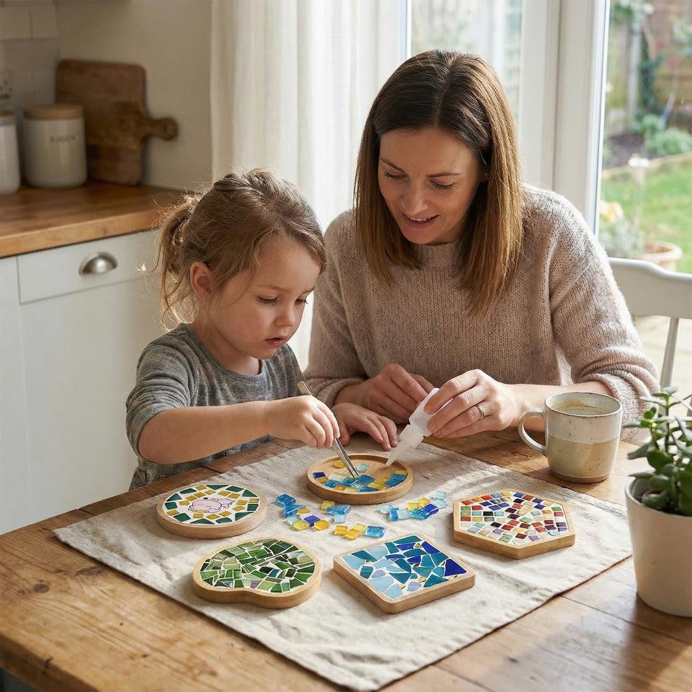 Mosaic Craft Kit for Coasters with Colorful Glass Tiles