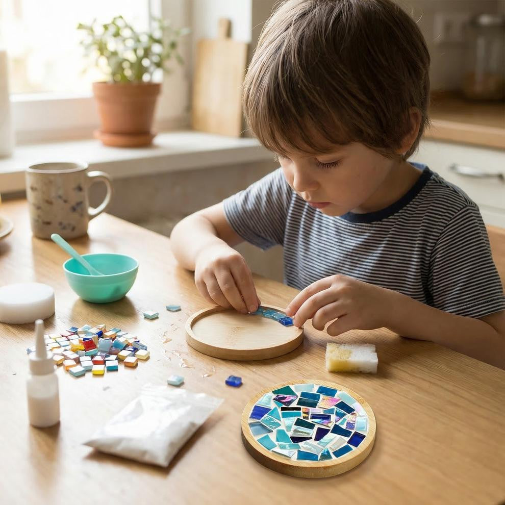 Mosaic Craft Kit for Coasters with Colorful Glass Tiles