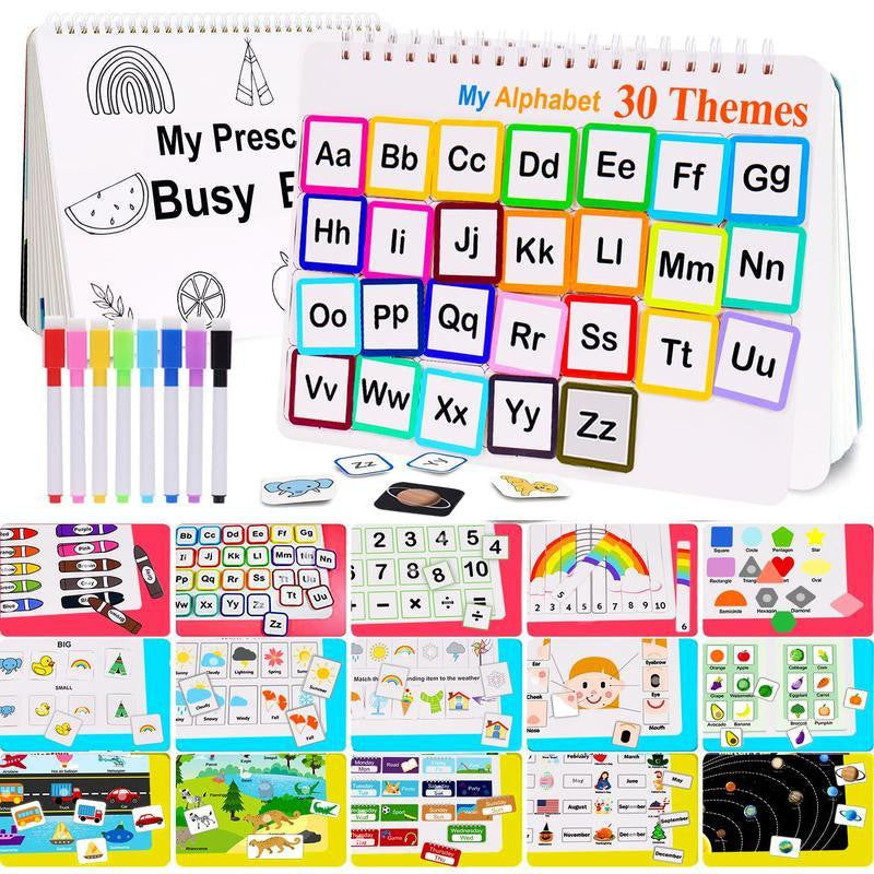 Reusable Preschool Activity Book with 30 Educational Themes