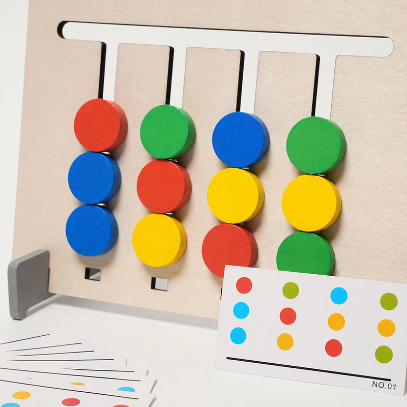 Logic Puzzle Toy with Double-Sided Wooden Board and 18 Challenge Cards