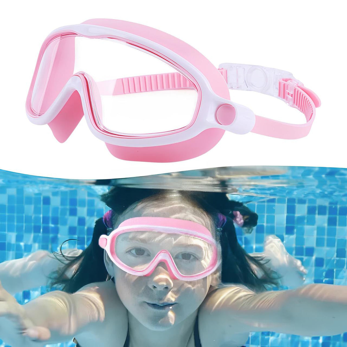 Kids Swim Goggles with Wide-Angle Vision and Anti-Fog Coating