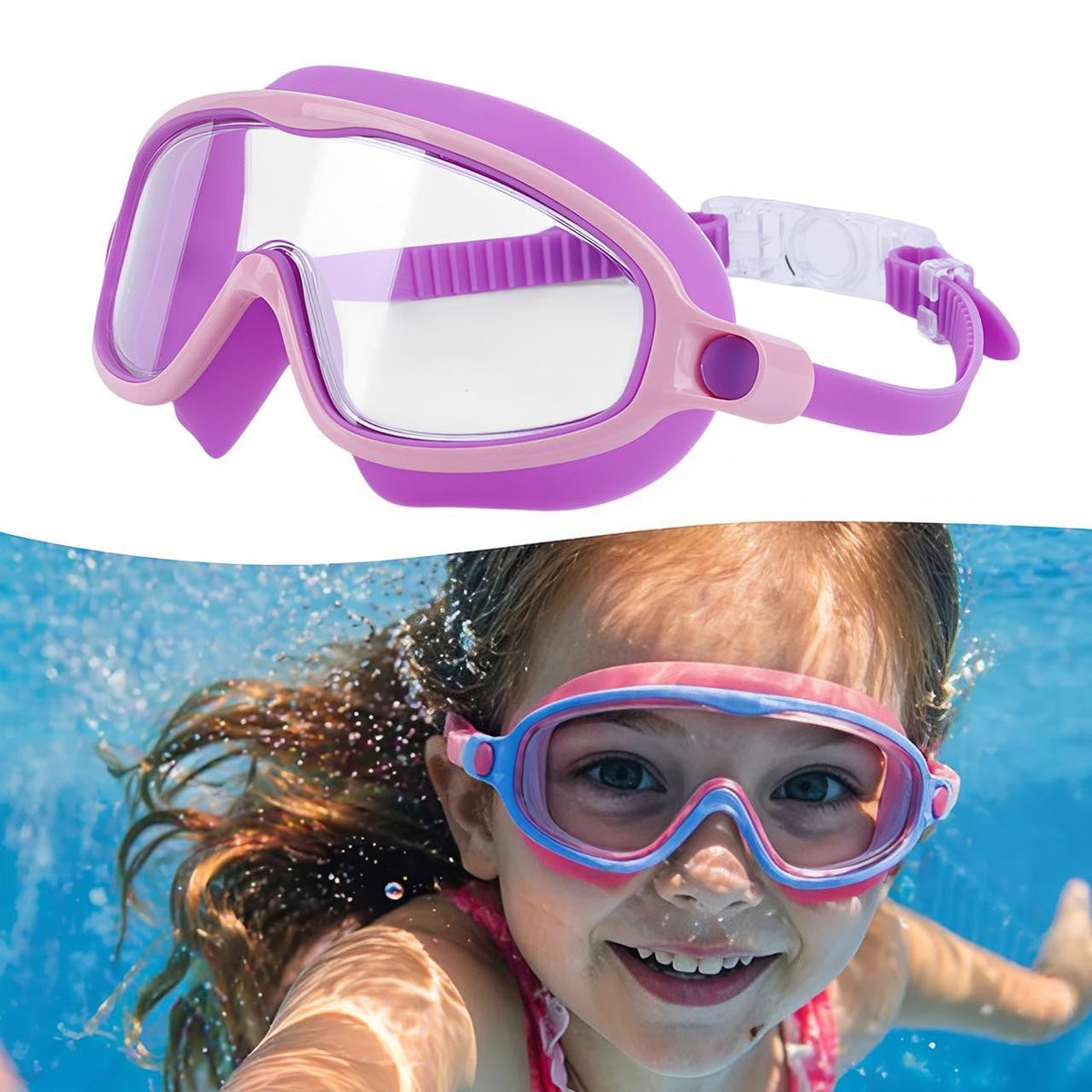 Kids Swim Goggles with Wide-Angle Vision and Anti-Fog Coating