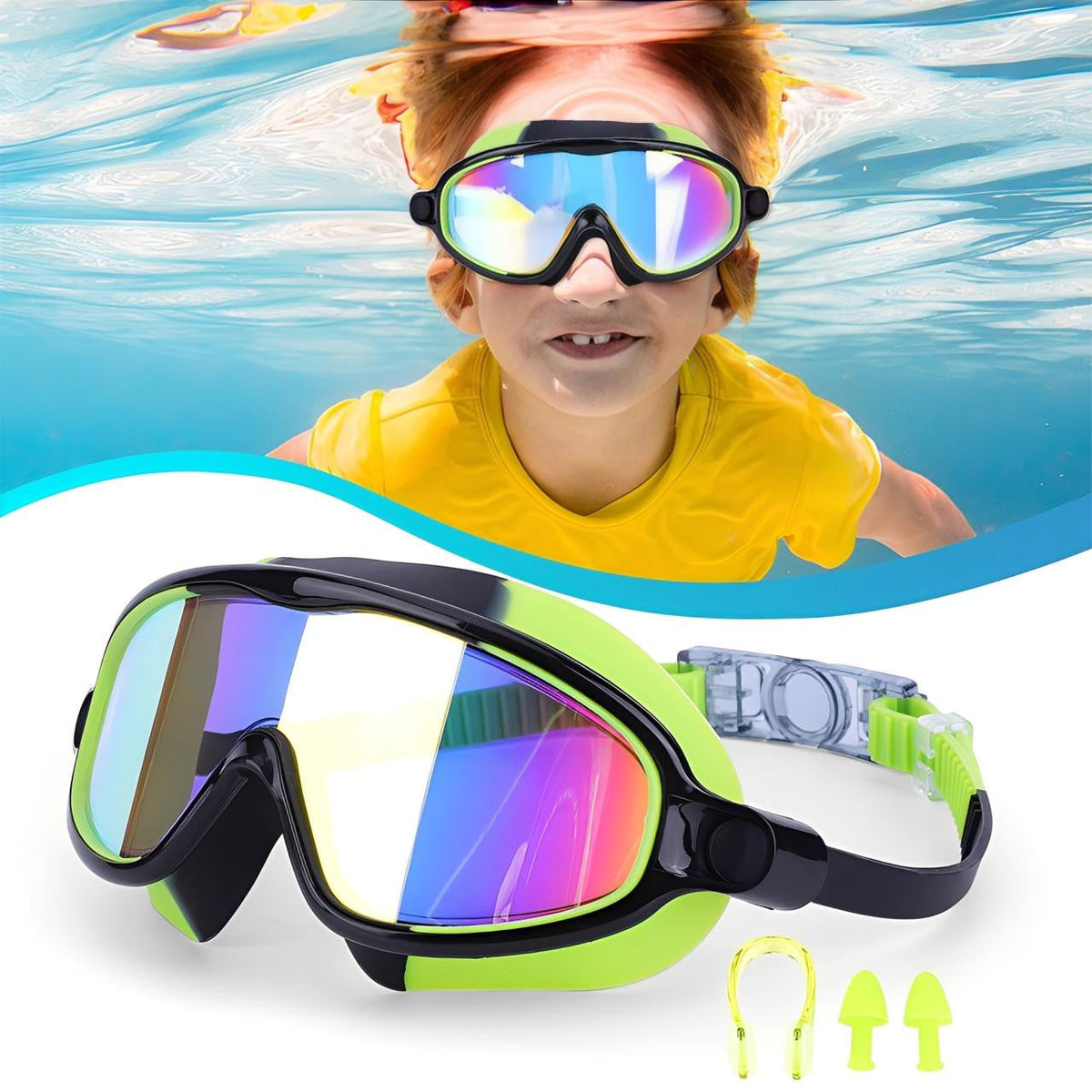 Swim Goggles Kids with Nose Clip and Ear Plugs Set