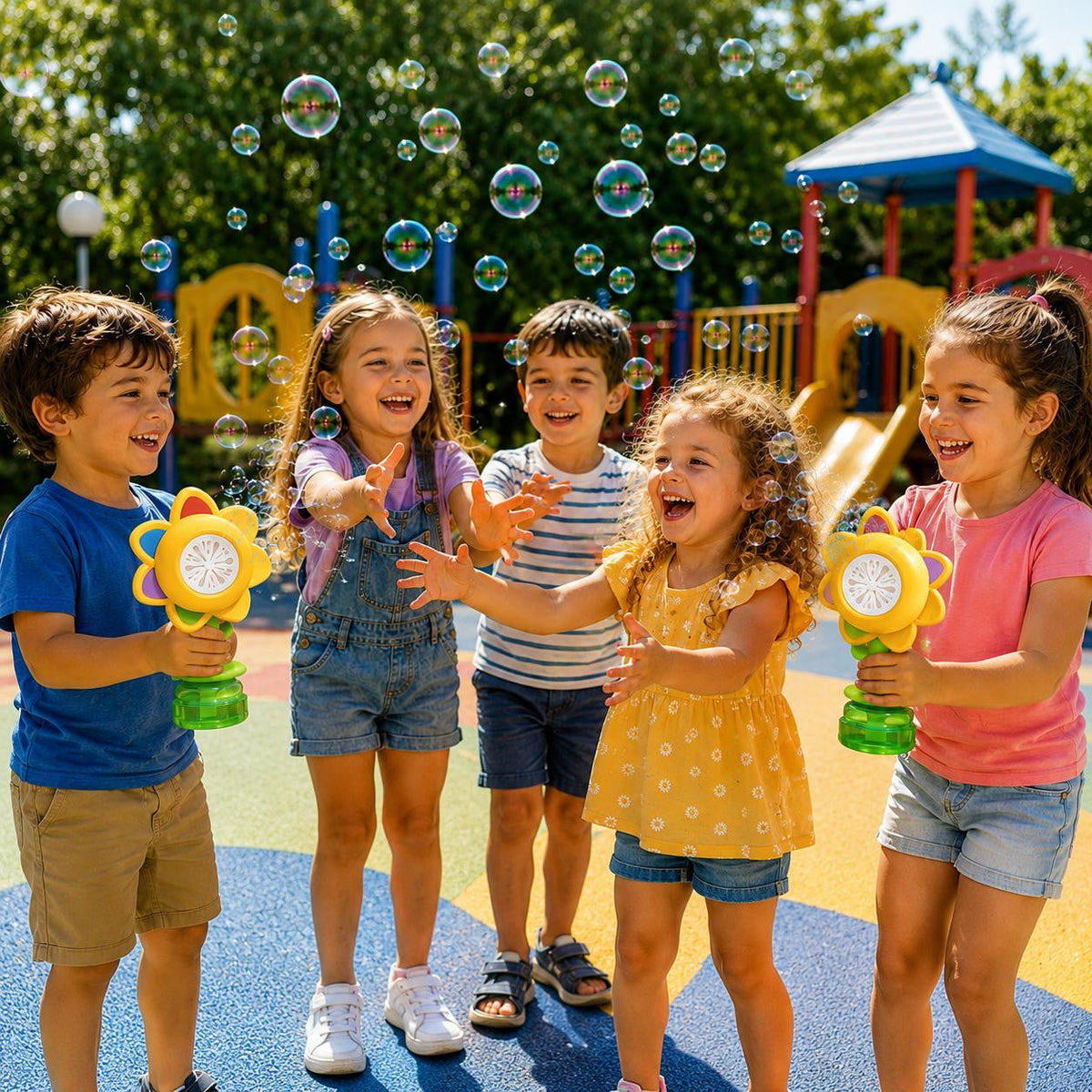 Bubble Machine Toy Flower Design with Automatic Rotation