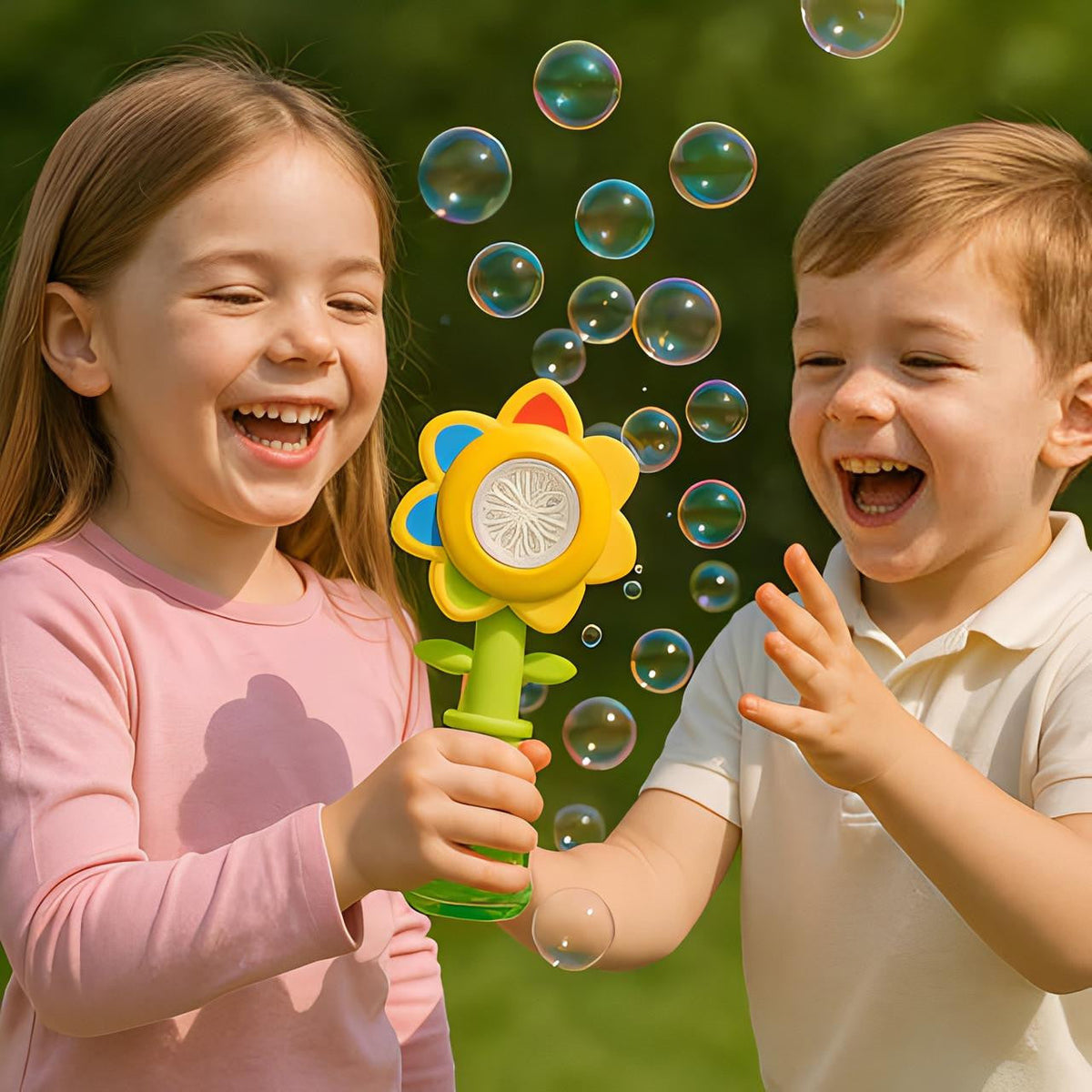 Bubble Machine Toy Flower Design with Automatic Rotation