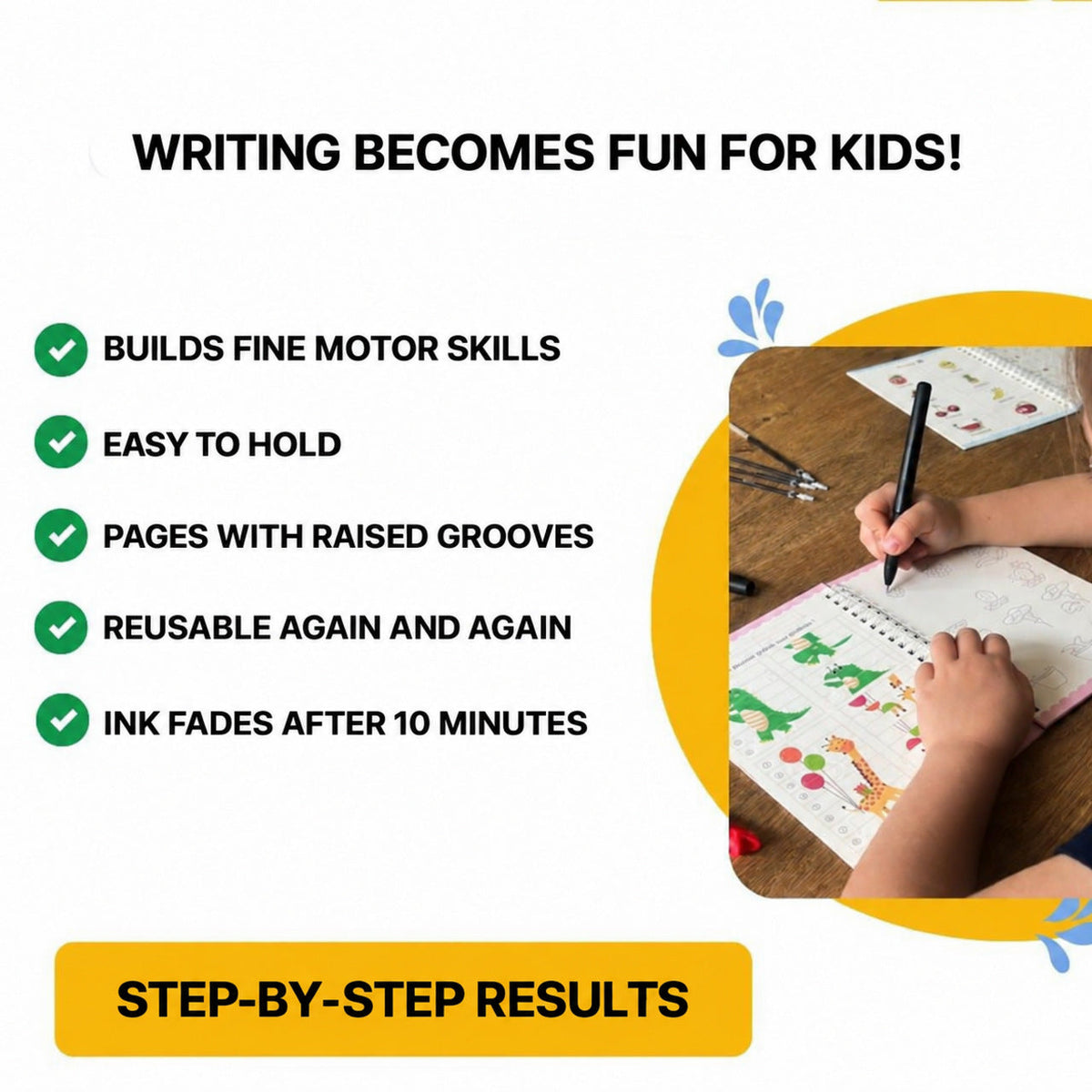 Magic Writing Notebook Set with Reusable Pages for Kids
