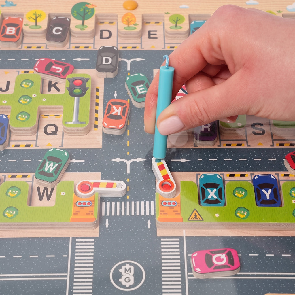 Magnetic Alphabet Maze with Parking Lot Theme