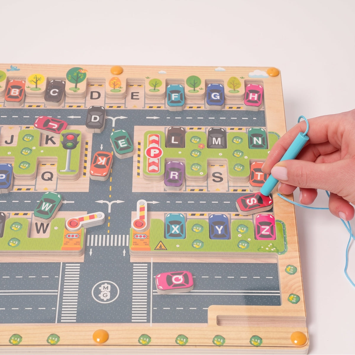 Magnetic Alphabet Maze with Parking Lot Theme