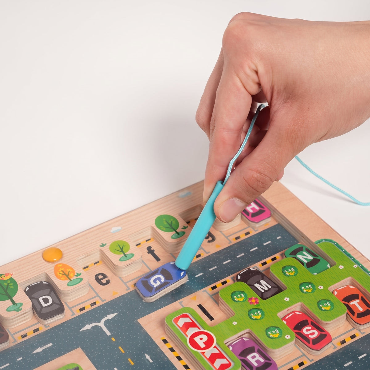 Magnetic Alphabet Maze with Parking Lot Theme