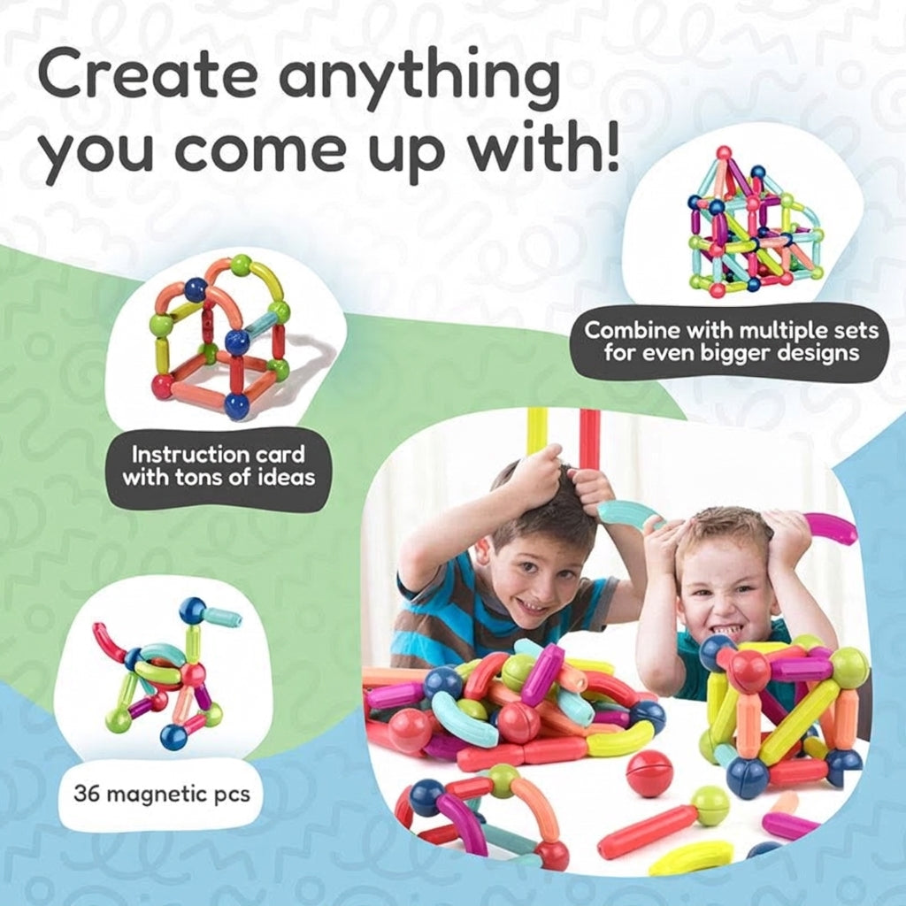 Magnetic Building Blocks, 36-Piece Colorful Construction Set