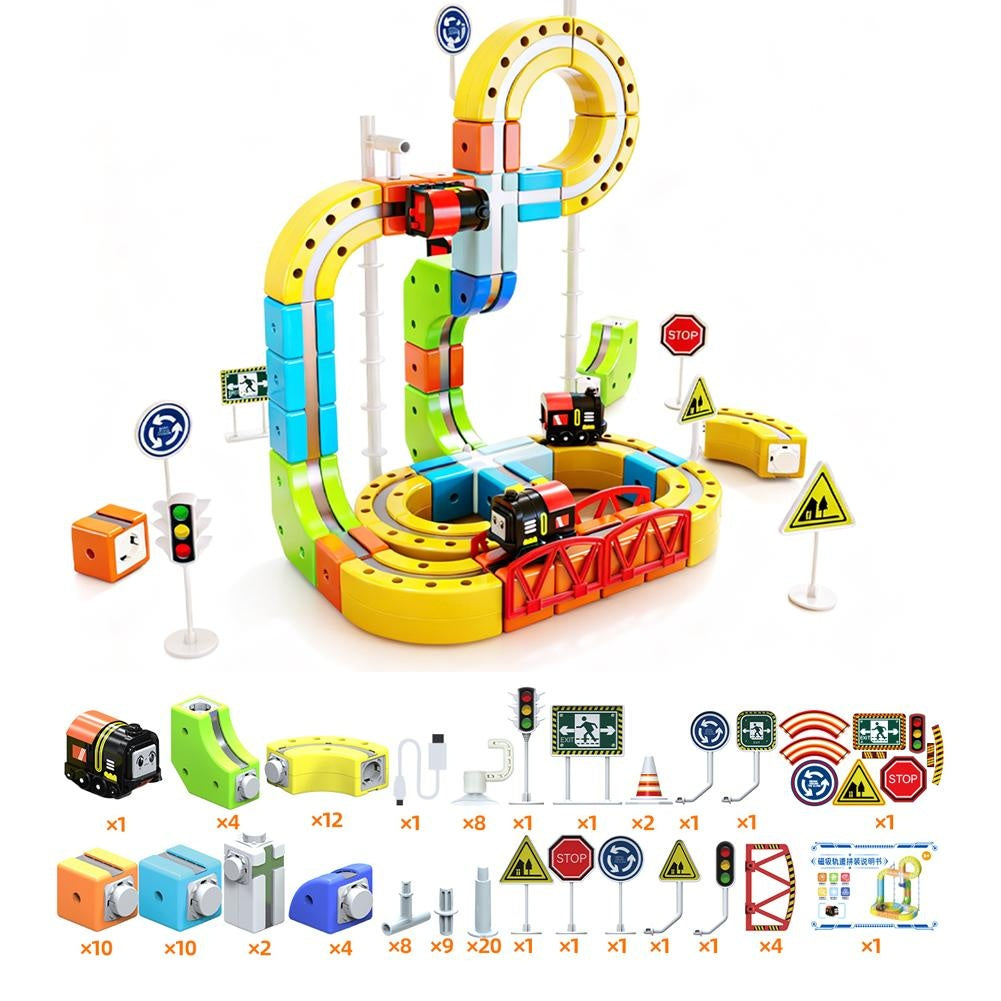 Magnetic Cube Track Train Set, Build-Your-Own Railway for Kids