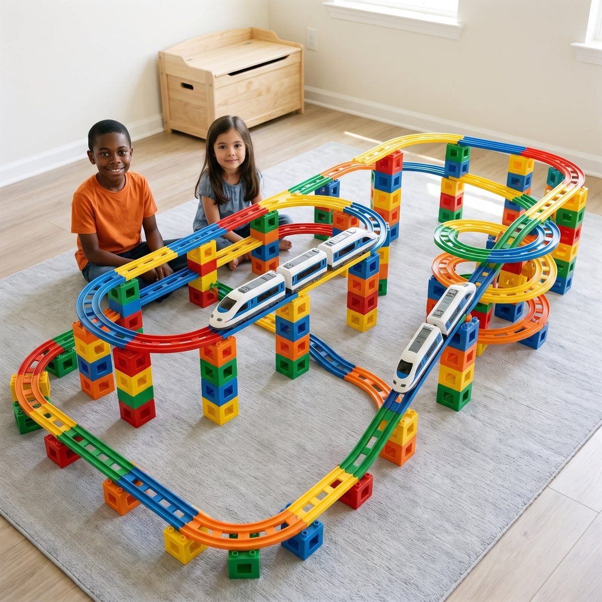 Magnetic Cube Track Train Set, Build-Your-Own Railway for Kids