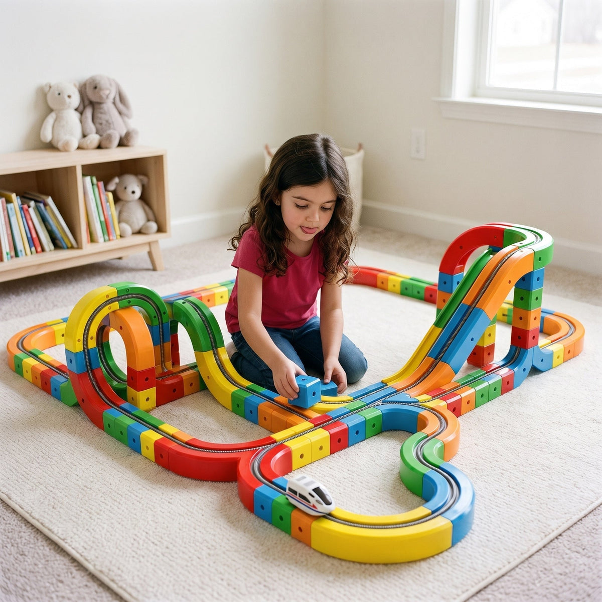 Magnetic Cube Track Train Set, Build-Your-Own Railway for Kids