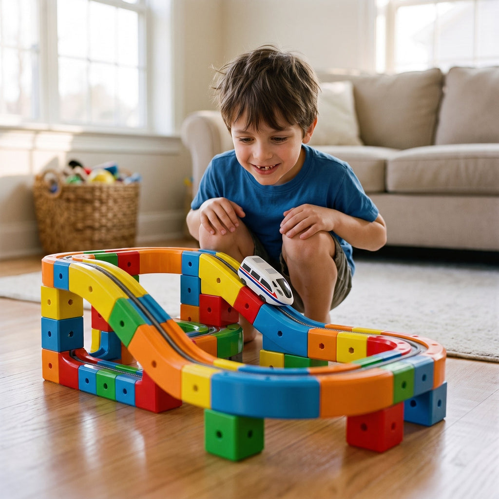 Magnetic Cube Track Train Set, Build-Your-Own Railway for Kids