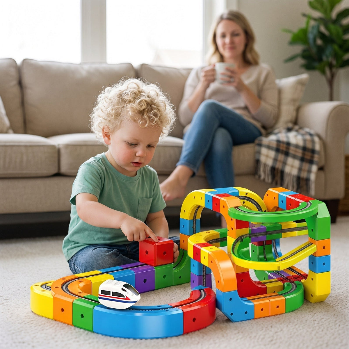 Magnetic Cube Track Train Set, Build-Your-Own Railway for Kids