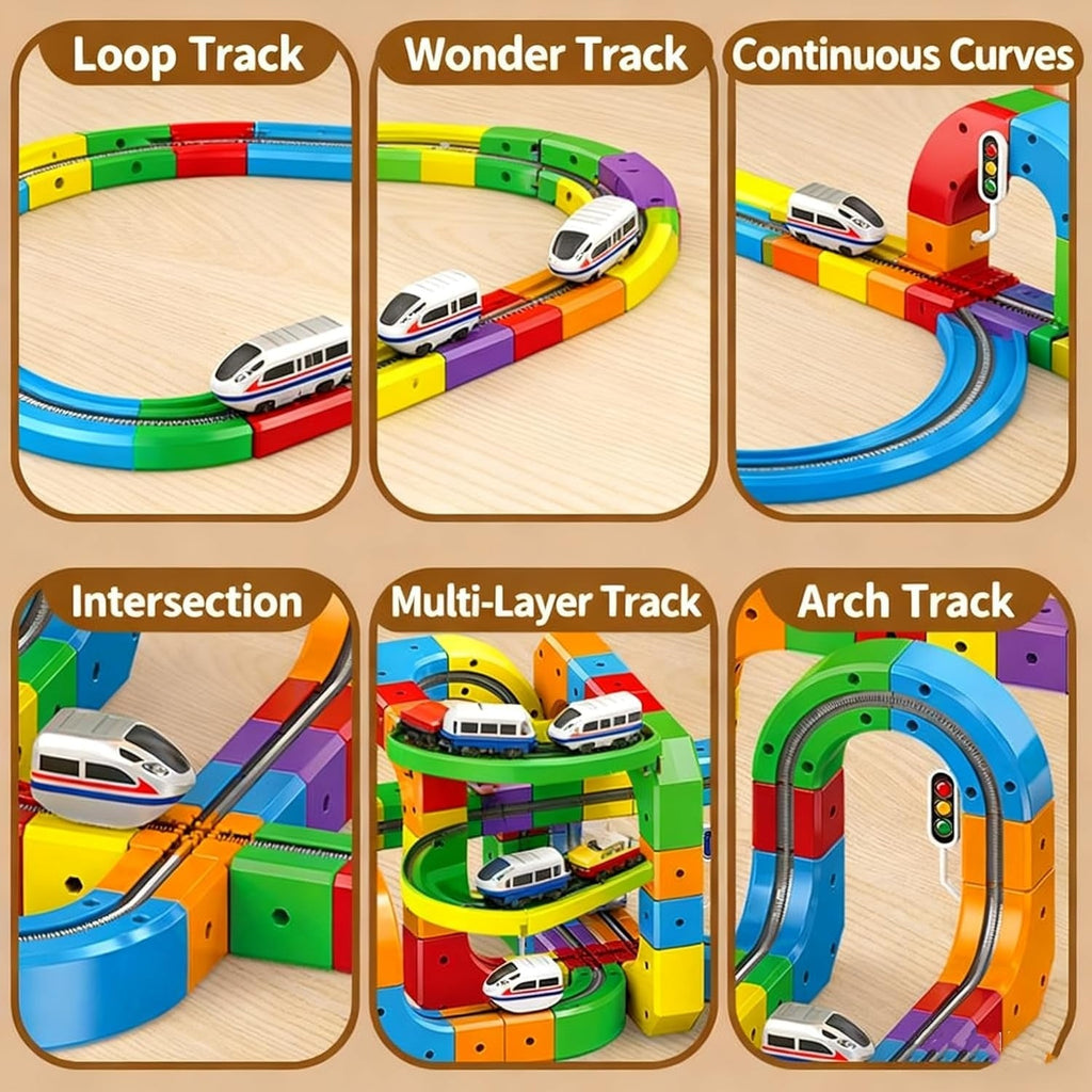 Magnetic Cube Track Train Set, Build-Your-Own Railway for Kids