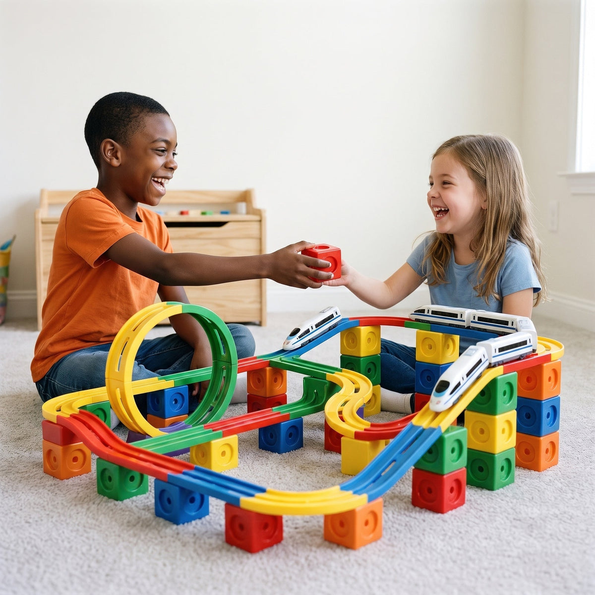 Magnetic Cube Track Train Set, Build-Your-Own Railway for Kids