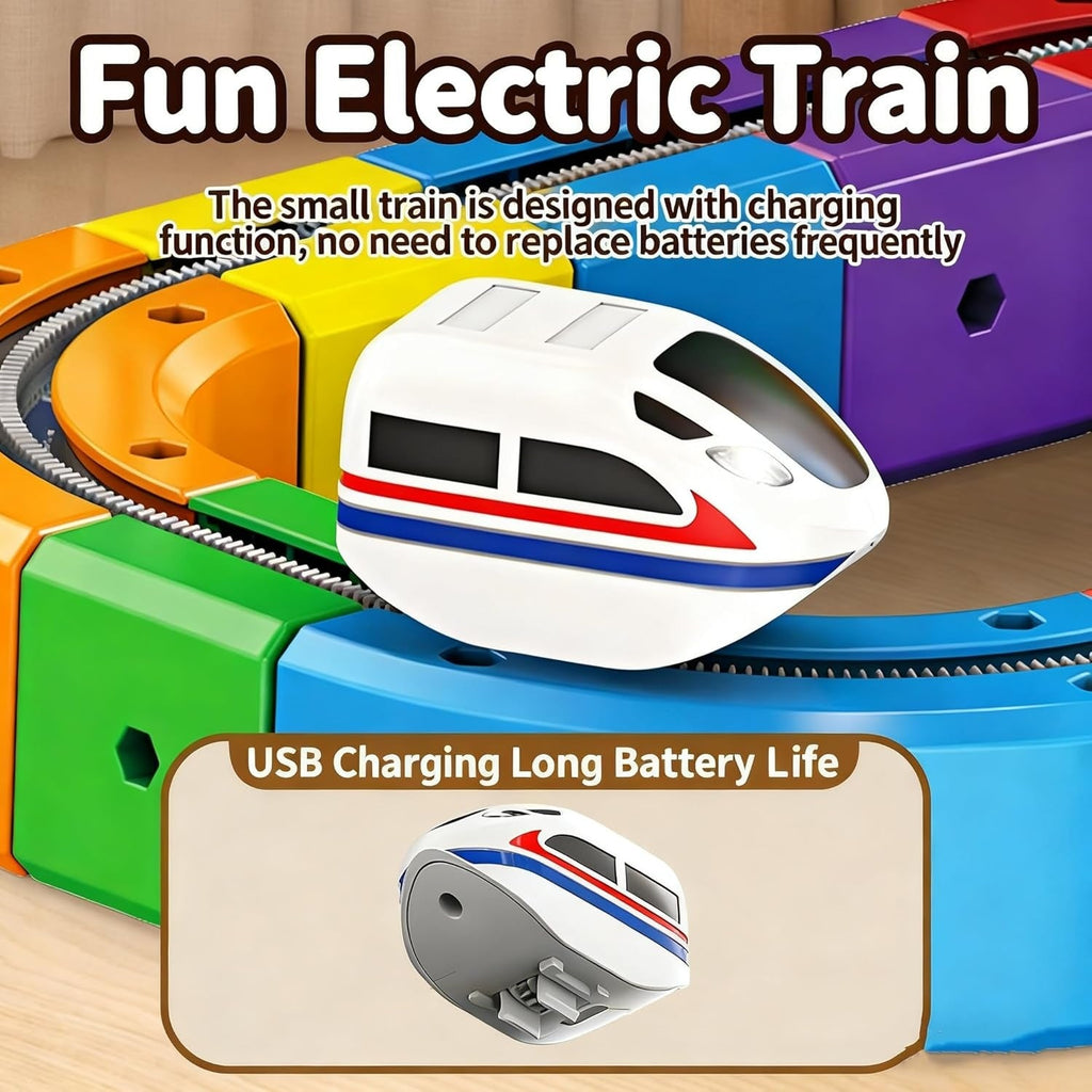 Magnetic Cube Track Train Set, Build-Your-Own Railway for Kids