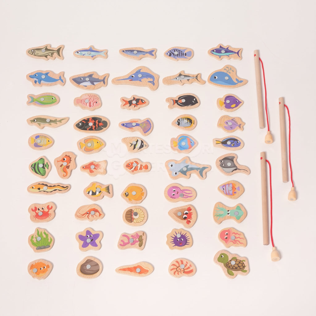 Magnetic Fishing Game with 51 Wooden Fish and 3 Rods