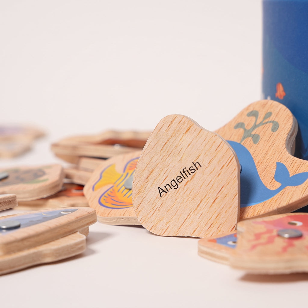 Magnetic Fishing Game with 51 Wooden Fish and 3 Rods