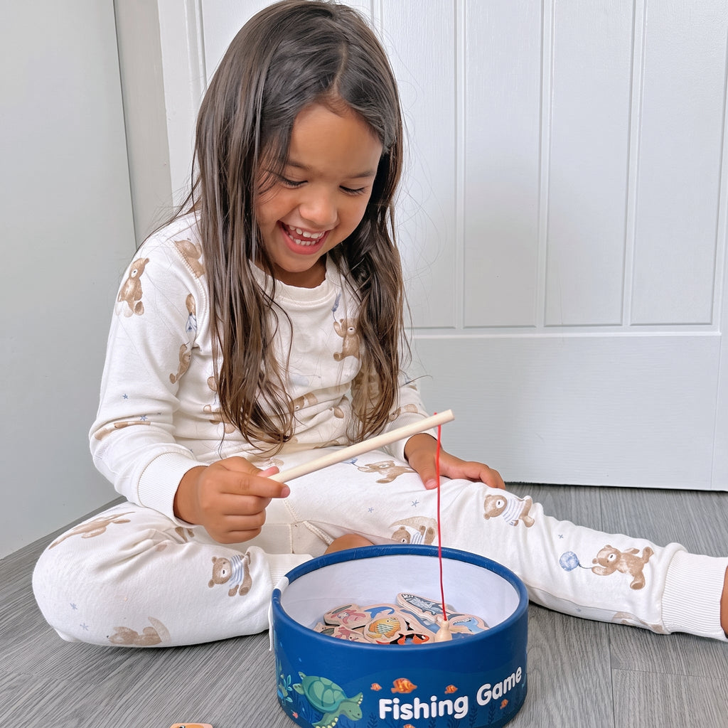 Magnetic Fishing Game with 51 Wooden Fish and 3 Rods