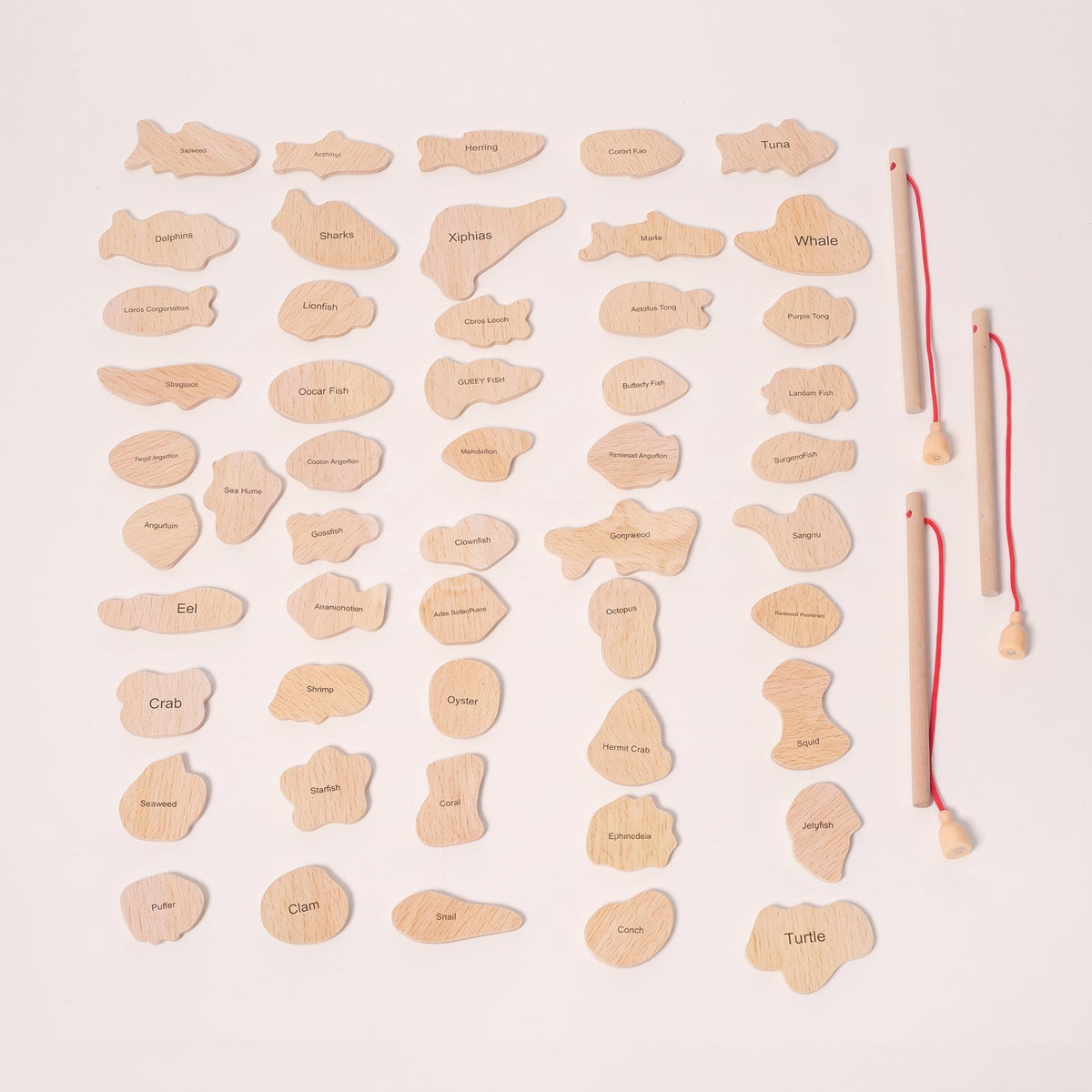 Magnetic Fishing Game with 51 Wooden Fish and 3 Rods