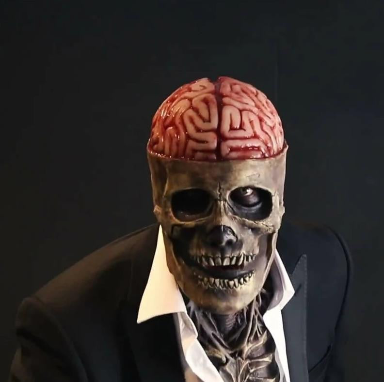 Skeleton Halloween Mask with Exposed Brain and Chest