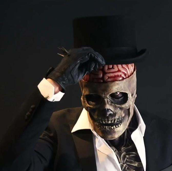 Skeleton Halloween Mask with Exposed Brain and Chest