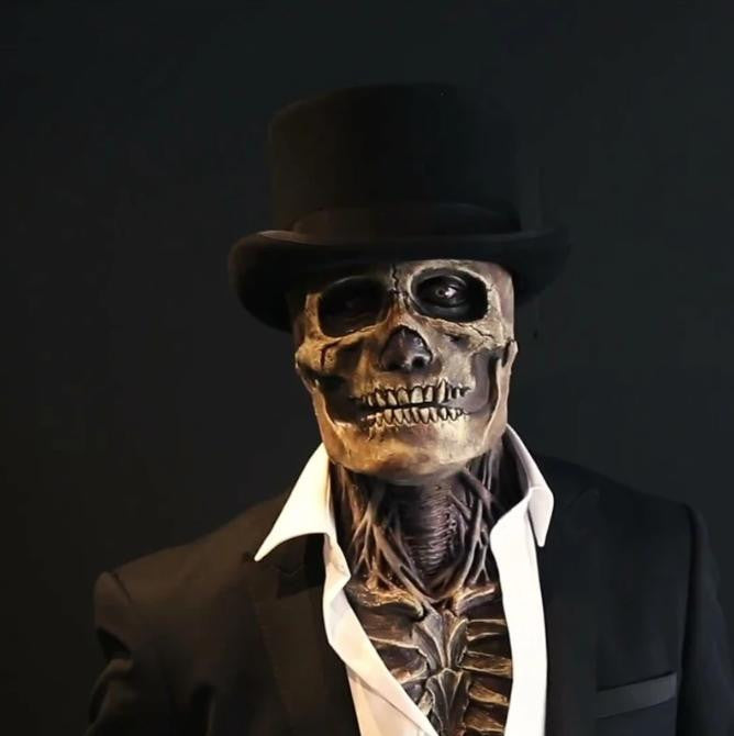 Skeleton Halloween Mask with Exposed Brain and Chest