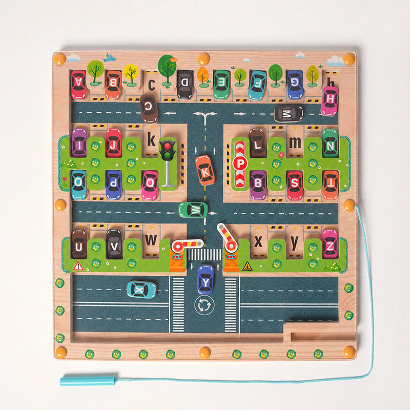 Montessori Alphabet Learning Set with Parking Maze and Spelling Game