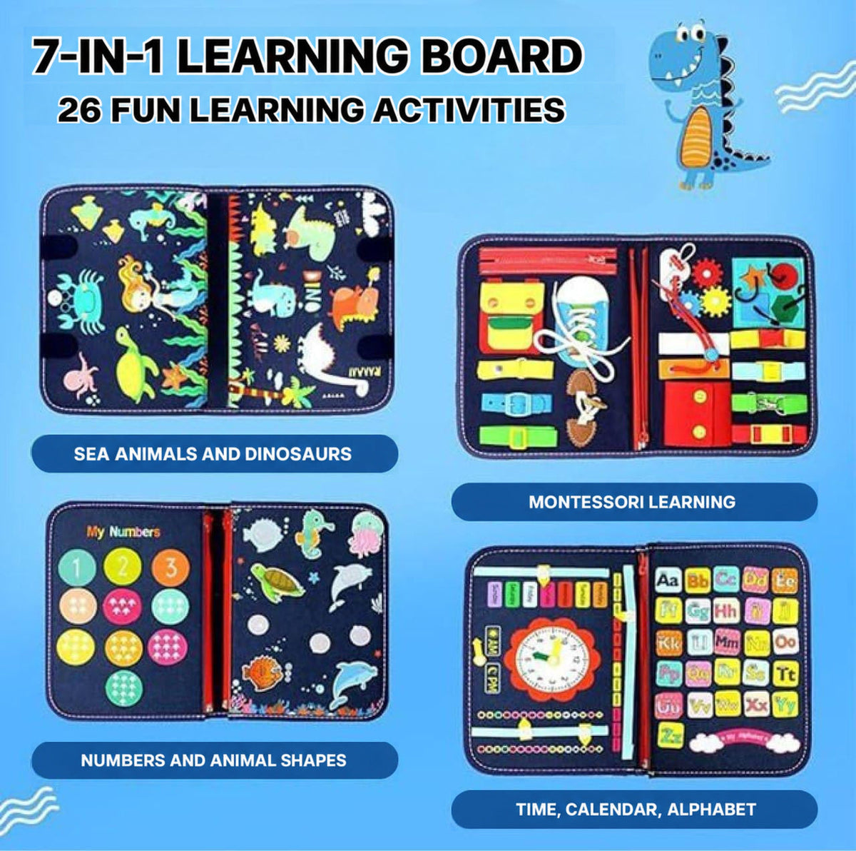 Montessori Busy Board with Multiple Learning Activities