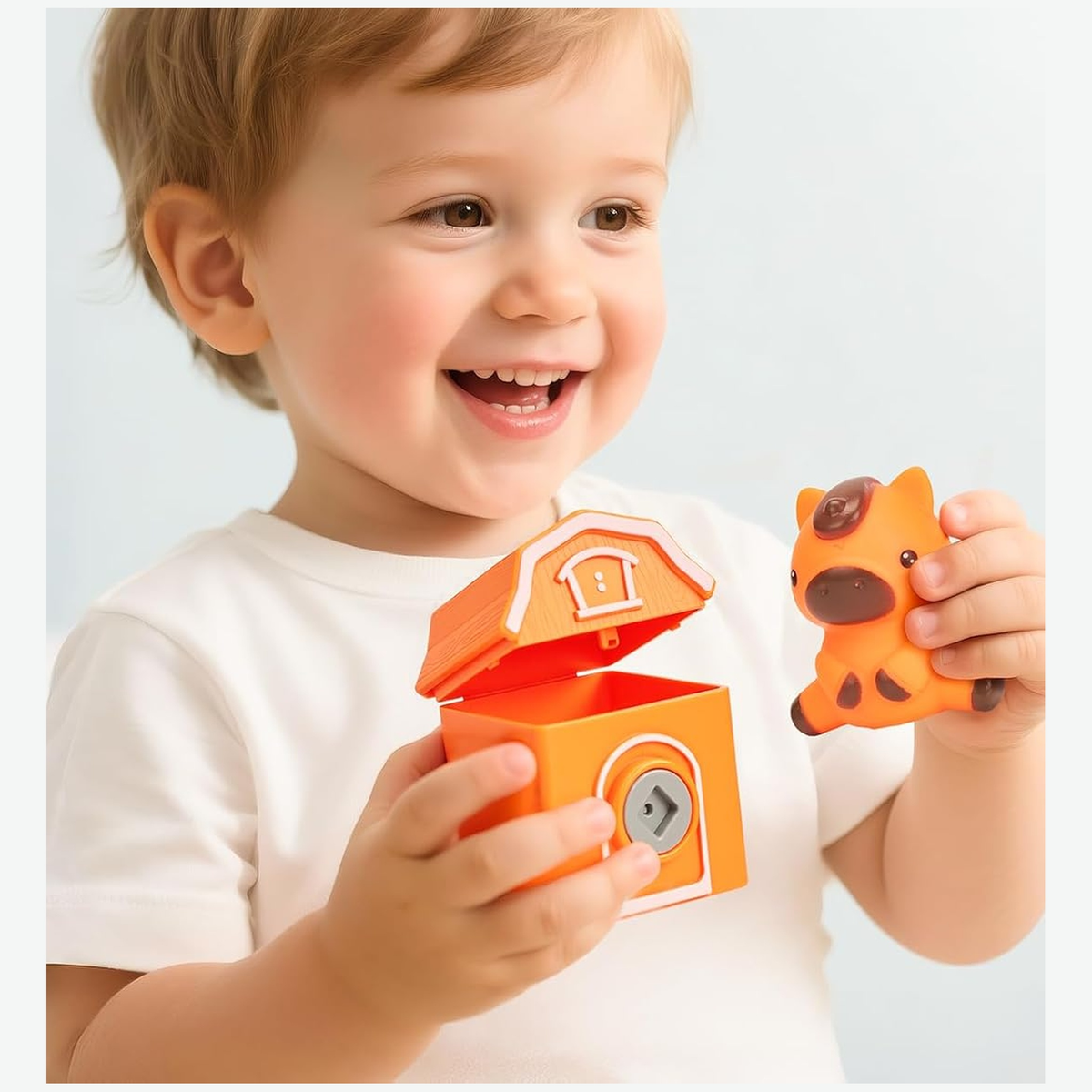 Montessori Farm Train, Lock & Key Toy with 9 Numbered Barns