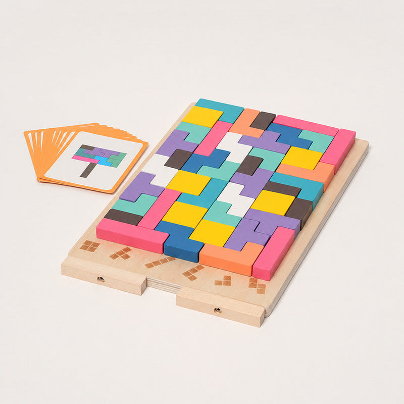 Montessori Puzzle Board with Colorful Tetris Blocks